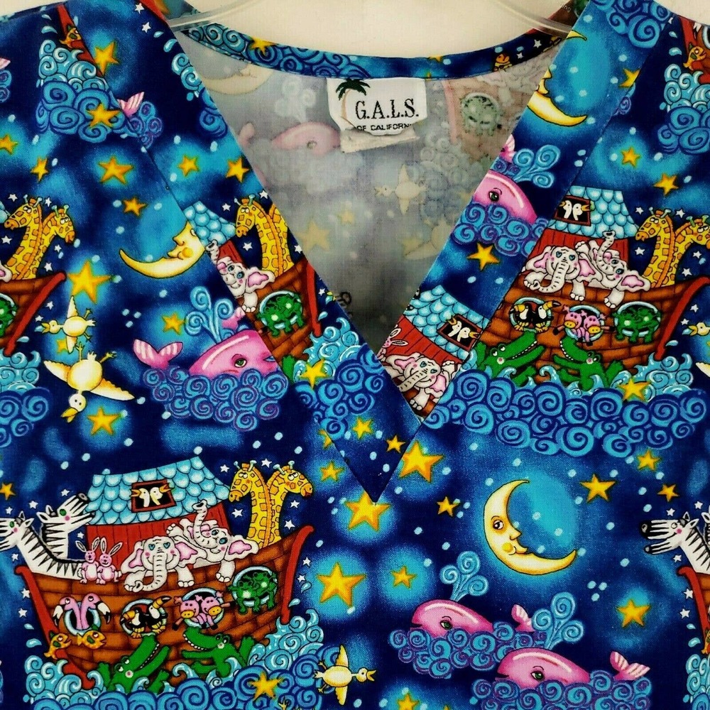 Scrub Top Noahs Ark Vet Pets Moon Stars